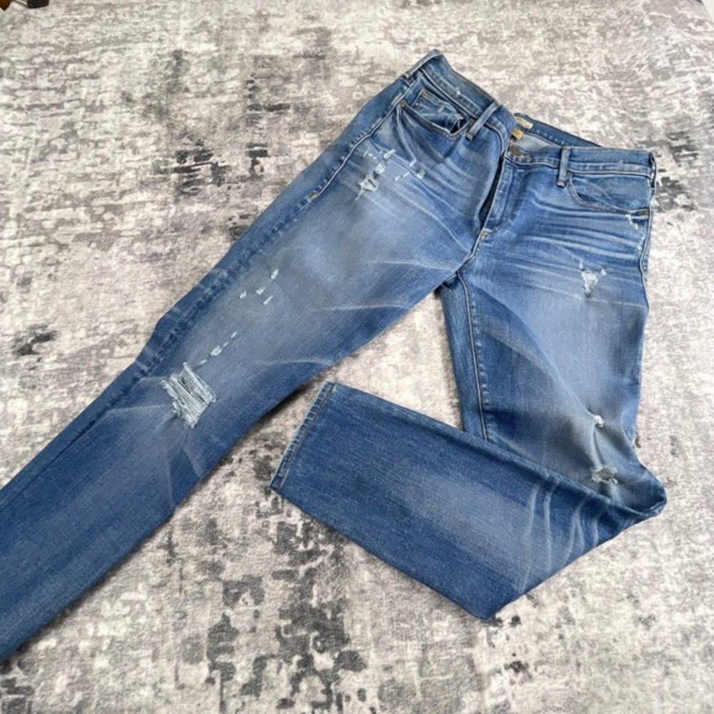 True Religion Womens 31 Halle Mid Rise Super Skinny Distressed Blue Jeans Denim